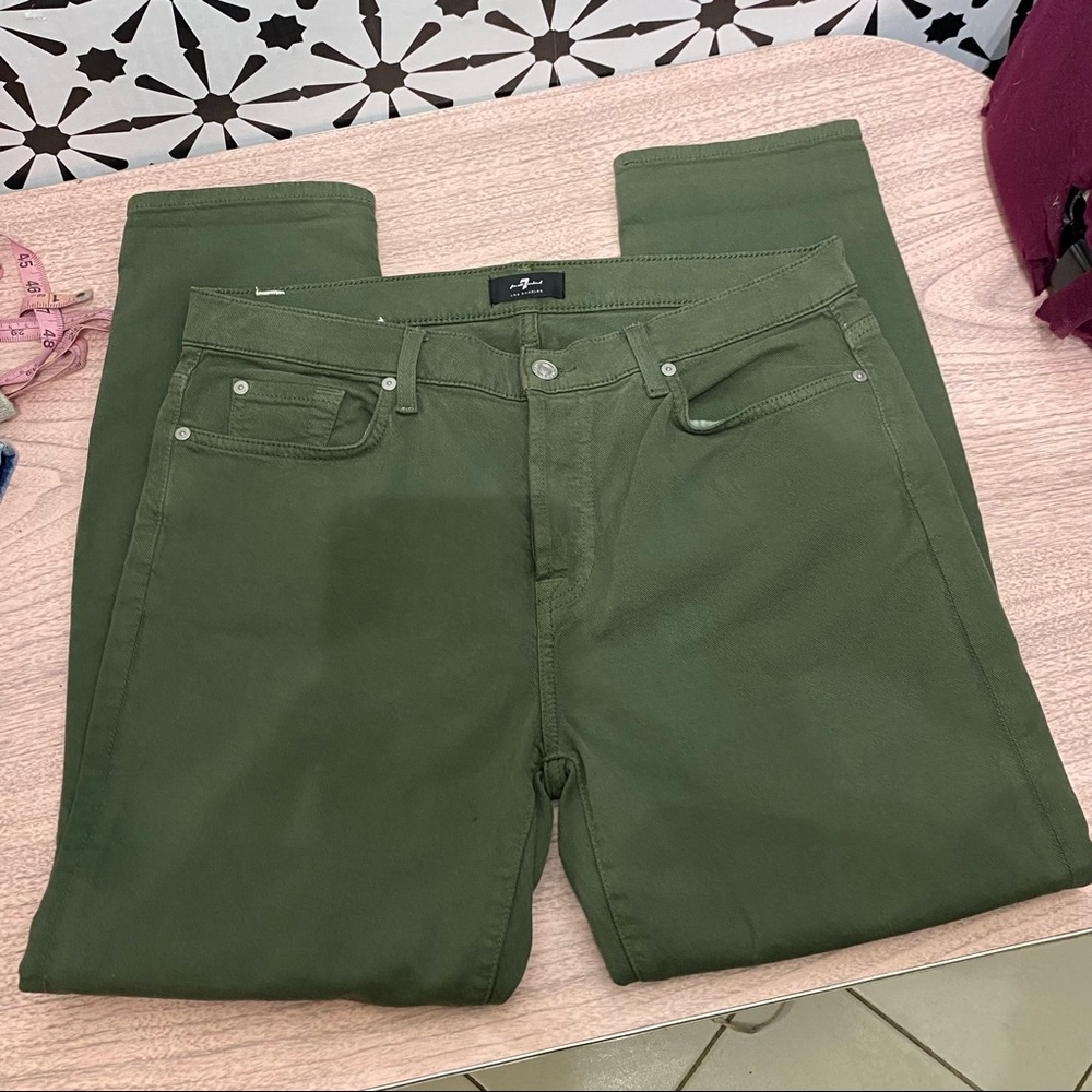 NEW 7 for all mankind Green Cropped Josephine Jeans